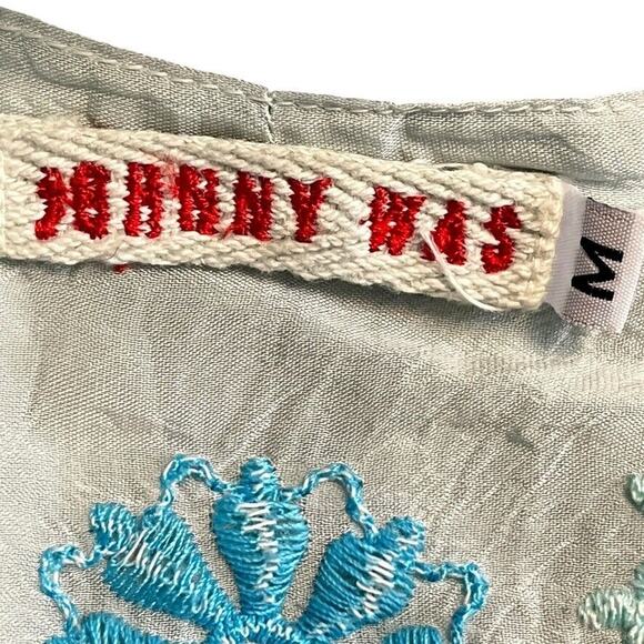 Johnny Was Womens Sheer Blue Floral Embroidered V-Neck Tunic Top Shirt Beachy M - Picture 16 of 16